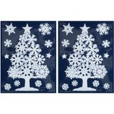 2x Kerst raamversiering raamstickers witte kerstboom 29,5 x 40 cm - Raamversiering/raamdecoratie stickers