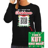 Kerst QR code kersttrui All I want: Geen Kut kerst muziek dames zwart - Bellatio Christmas sweaters