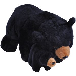 Pluche knuffel dieren familie zwarte beren 36 cm. Wildlife speelgoed beesten - Moeder met kind/baby setje