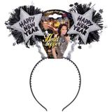 Set van 2x stuks diadeem Happy New Year zilver met 2 sterren - Feestartikelen