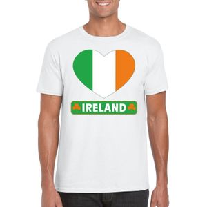 Ierland t-shirt met Ierse vlag in hart wit heren