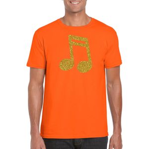 Gouden muziek noot  / muziek feest t-shirt / kleding - oranje - voor heren - muziek shirts / muziek liefhebber / outfit