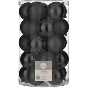 50x stuks kunststof kerstballen zwart 8 cm - Onbreekbare kerstballen - Kerstboomversiering