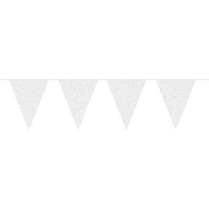 Witte glitter vlaggenlijnen van 10 meter - Stevige feest slingers van karton voor binnen - Bruiloft/Communie