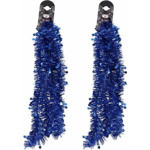 2x Blauwe folie slingers/guirlandes met sterren 200 cm - Kerstslingers - Kerstboomversiering blauw