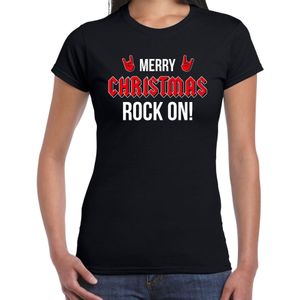 Merry Christmas rock on Kerst t-shirt - zwart - dames - Kerstkleding / Kerst outfit
