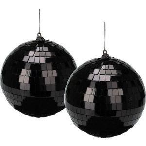 Christmas Decoration discobal kerstballen- 2x - zwart -15 cm -kunststof
