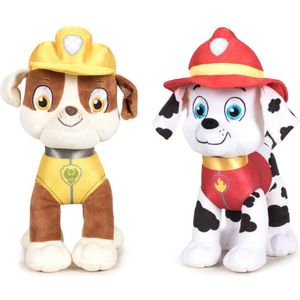 Paw Patrol knuffels setje van 2x karakters Rubble en Marshall 27 cm - Kinder speelgoed hondjes cadeau