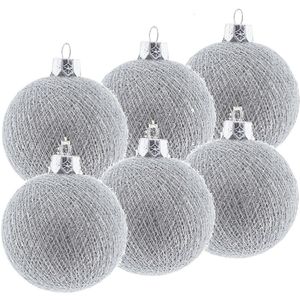 6x Zilveren Cotton Balls kerstballen 6,5 cm - Kerstversiering - Kerstboomdecoratie - Kerstboomversiering - Hangdecoratie - Kerstballen in de kleur zilver