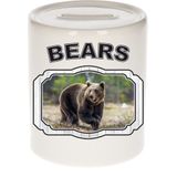 Dieren liefhebber bruine beer spaarpot  9 cm jongens en meisjes - keramiek - Cadeau spaarpotten beren liefhebber