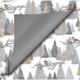 3x Rollen Kerst inpakpapier/cadeaupapier zilver/goud met bomen/vogels 2,5 x 0,7 cm - Luxe papier kwaliteit kerstpapier - Kerstmis