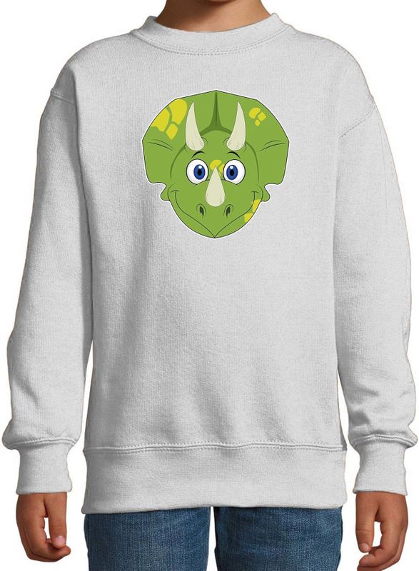 Cartoon dino trui grijs voor jongens en meisjes - Kinderkleding / dieren sweaters kinderen