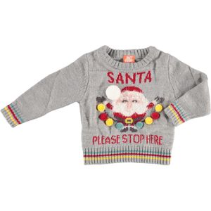 Grijze baby kersttrui/foute kersttrui Santa Please Stop Here - Foute kersttruien jongens/meisjes - Kerst trui/sweater voor baby