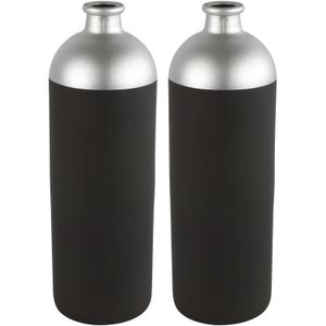 Countryfield Bloemen/Deco vaas - 2x - zwart/zilver - glas - 13 x 41 cm