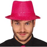 Guirca Glitter verkleed hoedje - fuchsia roze - verkleed accessoires - volwassenen/heren - met pailletten