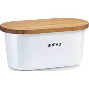 Witte broodtrommel met deluxe snijplank deksel 39 cm - Zeller - Keukenbenodigdheden - Broodtrommels/brooddozen/vershoudtrommels - Brood/kadetjes bewaren en vers houden