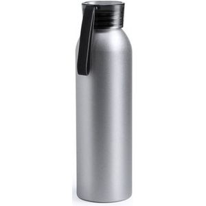 Aluminium drinkfles/waterfles met zwarte dop 650 ml - Sportfles - Sportbidon