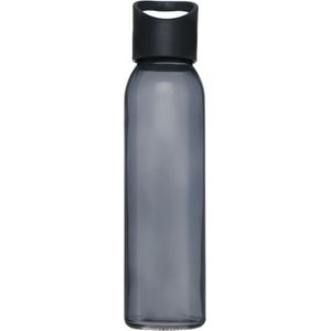 Glazen waterfles/drinkfles transparant zwart met schroefdop met handvat 500 ml - Sportfles - Bidon