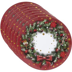 Kerstdiner onderborden kerstmis - D33 cm - kerstkrans - Set van 8x stuks - kunststof