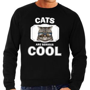 Dieren katten sweater zwart heren - cats are serious cool trui - cadeau sweater coole poes/ katten liefhebber