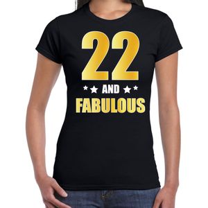 22 and fabulous verjaardag cadeau t-shirt / shirt - zwart - gouden en witte letters - dames - 22 jaar kado shirt / outfit