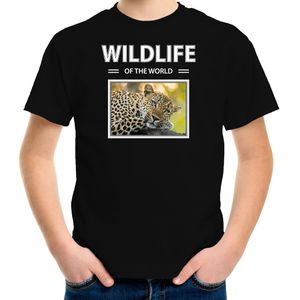Dieren foto t-shirt Luipaard - zwart - kinderen - wildlife of the world - cadeau shirt Luipaarden liefhebber - kinderkleding / kleding