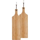 2x stuks bamboe houten snijplanken/serveerplanken met handvat 57 x 16 cm - Serveerplanken