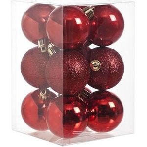12x Rode kunststof kerstballen 6 cm - Mat/glans - Onbreekbare plastic kerstballen - Kerstboomversiering rood