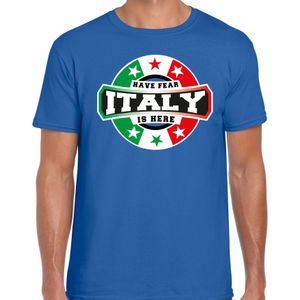 Have fear Italy is here t-shirt met sterren embleem in de kleuren van de Italiaanse vlag - blauw - heren - Italie supporter / Italiaans elftal fan shirt / EK / WK / kleding