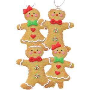 Kersthangers/ornamenten - 4x st-gingerbread peperkoeken - kunststof - 11 cm