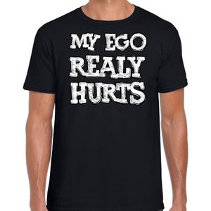 Bellatio Decorations Foute party t-shirt heren - My ego really hurts - zwart - krijtletters - carnaval