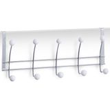 3x Zilver/witte deur kapstokken met 5 haken 48 cm - Zeller - Woonaccessoires - Kleding/jassen ophangen - Handdoeken ophangen - Deur kapstokken