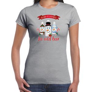 Bellatio Decorations fout kersttrui t-shirt dames - IJskoud bier - grijs - Christmas beer