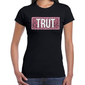 Trut t-shirt met roze panterprint - zwart - dames - fout fun tekst shirt / outfit / kleding