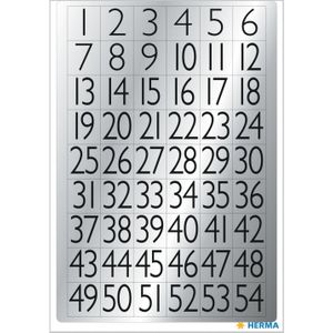 Stickervelletjes plak cijfers/getallen 1-100 zwart/zilver 13x12 mm - 4x vellen