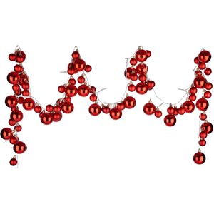 Krist+ guirlande - verlicht - met kerstballen - 93 LEDs - rood - 180 cm - kerstslinger