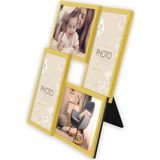 2x stuks multi fotolijst met metalen frame goud met 4 lijstjes geschikt voor een foto van 10 x 15 cm