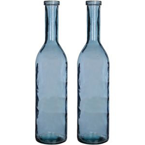 Set van 2x stuks transparante/blauwe fles vaas/vazen van eco glas 18 x 75 cm - Rioja - Woonaccessoires/woondecoraties - Glazen bloemenvaas - Flesvaas/flesvazen