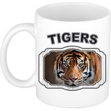 Dieren liefhebber tijger mok 300 ml - kerramiek - cadeau beker / mok tijgers liefhebber