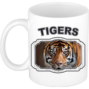 Dieren liefhebber tijger mok 300 ml - kerramiek - cadeau beker / mok tijgers liefhebber
