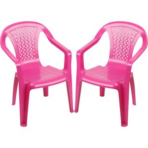 Sunnydays Kinderstoel - 2x - roze - kunststof - buiten/binnen - L37 x B35 x H52 cm - tuinstoelen