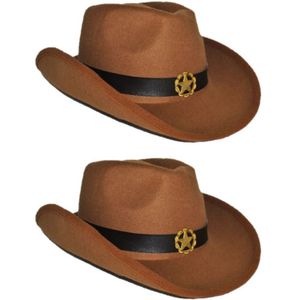 2x stuks bruine cowboyhoed vilt - Carnaval verkleed hoeden voor volwassenen