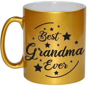 Best Grandma Ever cadeau koffiemok / theebeker - goudkleurig - 330 ml - verjaardag / bedankje - mok voor oma
