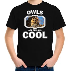 Dieren uilen t-shirt zwart kinderen - owls are serious cool shirt  jongens/ meisjes - cadeau shirt ransuil/ uilen liefhebber - kinderkleding / kleding