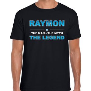 Naam cadeau Raymon - The man, The myth the legend t-shirt  zwart voor heren - Cadeau shirt voor o.a verjaardag/ vaderdag/ pensioen/ geslaagd/ bedankt