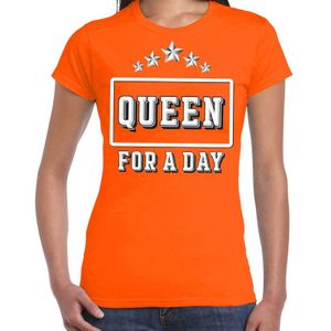 Koningsdag t-shirt Queen for a day oranje voor dames - Kingsday shirt / kleding