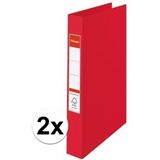 2x Ringband mappen/ordners 2 gaats A4 rood - Documenten/papieren opbergen/bewaren - Kantoorartikelen