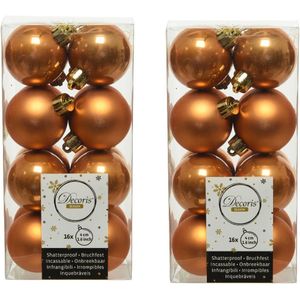 32x stuks kunststof kerstballen cognac bruin (amber) 4 cm - Mat/glans - Onbreekbare plastic kerstballen