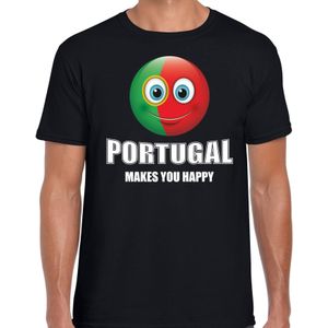 Portugal makes you happy landen t-shirt met emoticon - zwart - heren -  Portugal landen shirt met Portugese vlag - EK / WK / Olympische spelen outfit / kleding