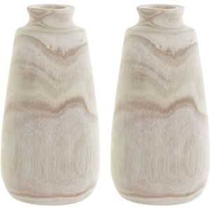2x stuks houten vazen bruin 15x28 cm rond - Bolvormige decoratie vaas van paulownia hout 10 liter - woondecoratie/woonaccessoires